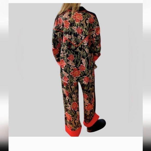 NWT We are HAH Satin PJ Set, in Flock 2gether Noir Black & Red Floral Size XL - Picture 4 of 4